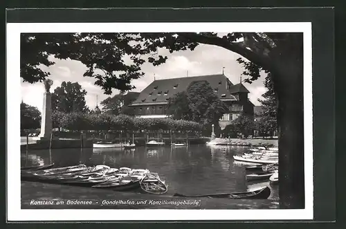 AK Konstanz am Bodensee, Gondelhafen und Konziliumsgebäude
