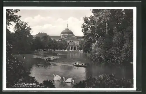AK Wiesbaden, Kurhaus mit Gartenseite und Weiher