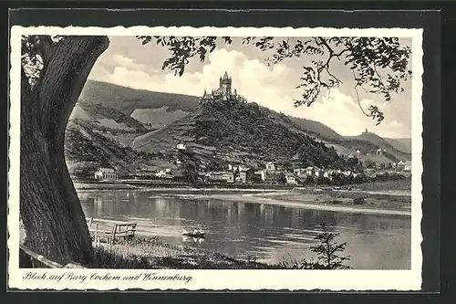 AK Cochem, Ortsansicht mit Blick zur Burg Cochem und Winnenburg