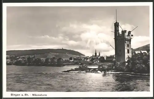 AK Bingen a. Rh., Panorama mit Mäuseturm