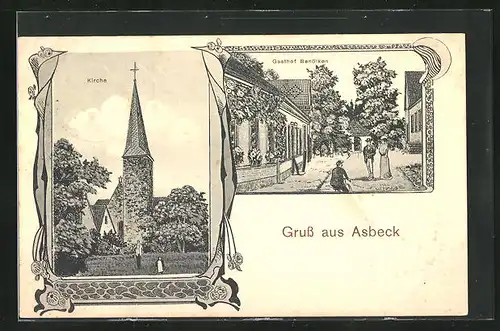 AK Asbeck, Kirche und Gasthof Benölken