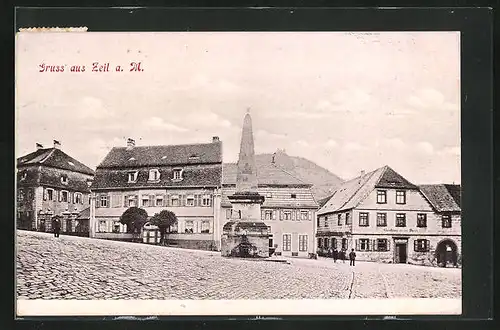 AK Zeil / Main, Stadtplatz mit Denkmal und Gasthaus zum Ross