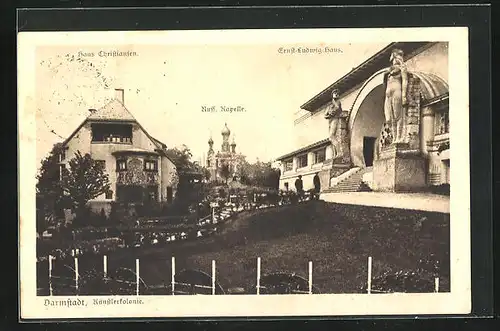 AK Darmstadt, Russ. Kapelle, Haus Christiansen und Ernst Ludwig-Haus
