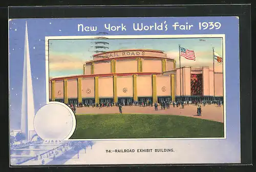 Künstler-AK New York, World's Fair 1939, Railroad Exhibit Building