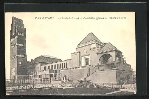 AK Darmstadt, Ausstellungshaus und Hochzeitsturm
