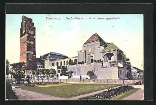 AK Darmstadt, Hochzeitsturm und Ausstellungsgebäude