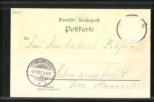 Lithographie Leipzig, Sächs.-Thür. Industrie & Gewerbe-Ausstellung 1897, Rathaus und Naschmarkt im Jahre 1497