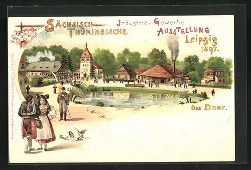 Lithographie Leipzig, Sächs.-Thür. Industrie & Gewerbe-Ausstellung 1897, Das Dorf