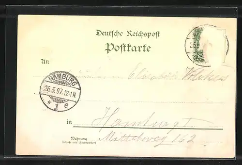 Lithographie Leipzig, Sächs.-Thür. Industrie & Gewerbe-Ausstellung 1897, Gartenbauhalle, zwei Altenburgerinnen in Tracht