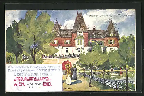 Künstler-AK Wien, Internationale Jagd-Ausstellung 1910, Kaiserl. Jagdschloss Mürzsteg