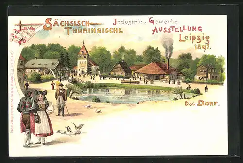 Lithographie Leipzig, Sächs.-Thür. Industrie & Gewerbe-Ausstellung 1897, Das Dorf