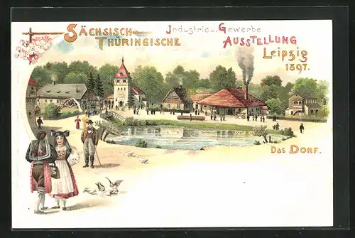 Lithographie Leipzig, Sächs.-Thür. Industrie & Gewerbe-Ausstellung 1897, Das Dorf