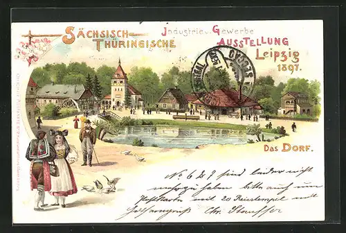 Lithographie Leipzig, Sächs.-Thür. Industrie & Gewerbe-Ausstellung 1897, Das Dorf