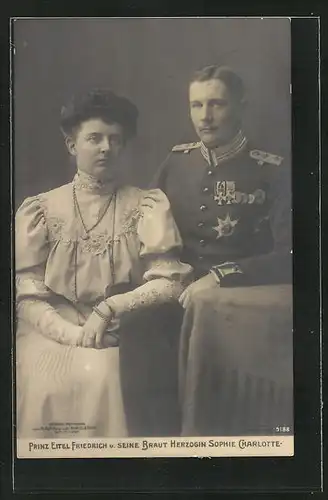 AK Prinz Eitel Friedrich von Preussen und seine Braut Herzogin Sophie Charlotte