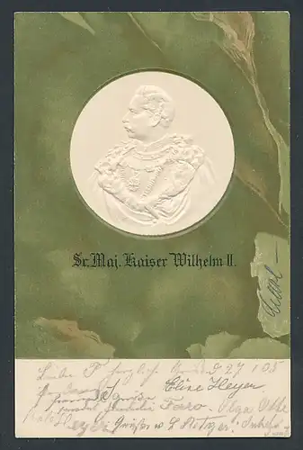 Präge-AK Kaiser Wilhelm II. vor marmoriertem Hintergrund