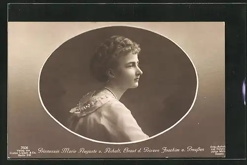 AK Prinzessin Marie Auguste v. Anhalt, Braut des Prinzen Oskar von Preussen