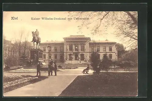 AK Kiel, Kaiser-Wilhelm-Denkmal mit Universität