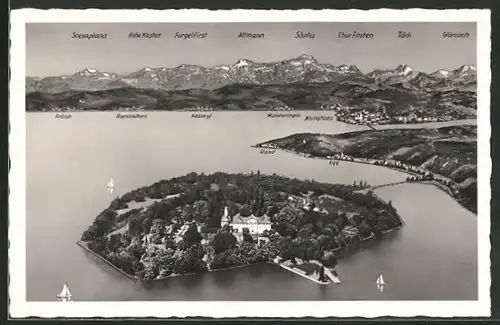 AK Mainau, Fliegeraufnahme der Insel im Bodensee