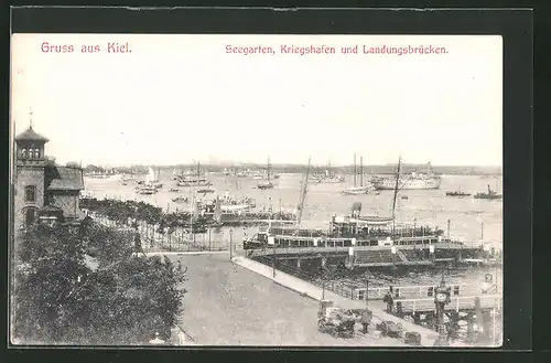 AK Kiel, Seegarten, Kriegshafen und Landungsbrücken