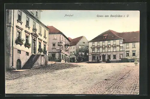 AK Beerfelden i. O., Gasthaus zur Traube, Strassenpartie am Metzkeil