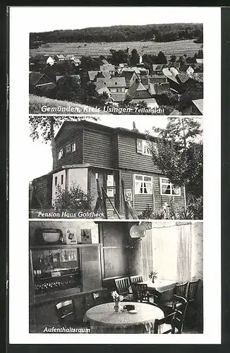 AK Gemünden, Pension Haus Goldheck, Innenansicht Aufenthaltsraum, Teilansicht