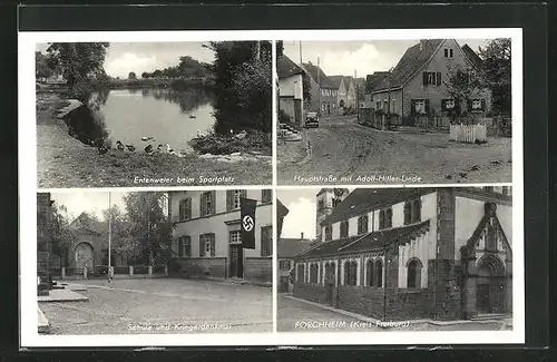 AK Forchheim /Kr. Freiburg, Hauptstrasse mit Linde, Schule und Kriegerdenkmal