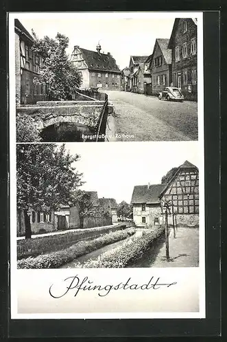 AK Pfungstadt, Bergstrasse und Rathaus, Kirchmühle