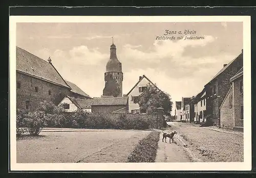 AK Zons, Feldstrasse mit Judenturm