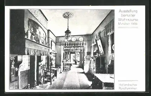 AK München, Ausstellung bemalter Wohnräume 1909, Holländisches Rauchzimmer