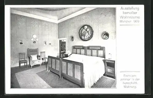 AK München, Ausstellung bemalter Wohnräume 1909, Fremdenzimmer in der herrschaftlichen Wohnung