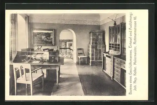 AK München, Ausstellung bemalter Wohnräume 1910, Bureau eines Geschäftsmannes, Entwurf u. Ausführung, Joh. Nep. Koller