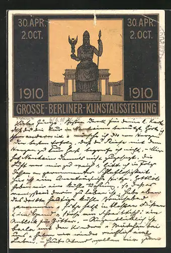 Künstler-AK Berlin, Grosse Berliner Kunstausstellung 1910, Frau mit Speer und Engel