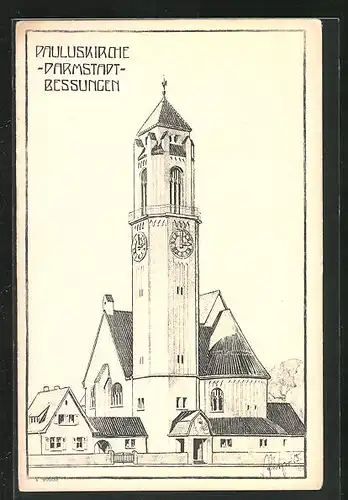 Künstler-AK Darmstadt-Bessungen, Pauluskirche 1905