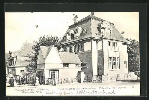 AK Darmstadt, Hessische Landes-Ausstellung für Freie u. Angewandte Kunst 1908, Oberhessisches Ausstellungshaus