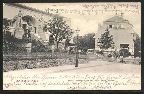 AK Darmstadt, Ernst Ludwig-Haus mit Villa Olbrich