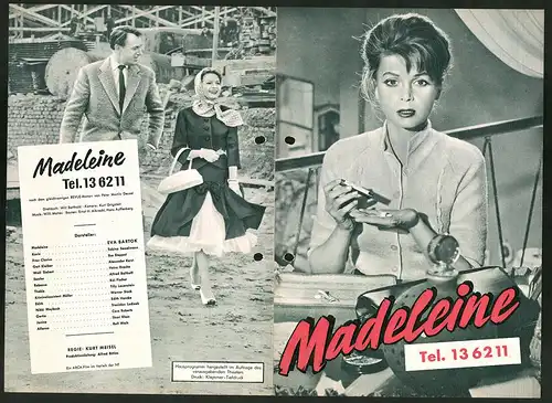 Filmprogramm Hausprogramm, Maderleine Tel. 136211, Eva Bartok, Sabina Sesselmann, Regie: Kurt Meisel