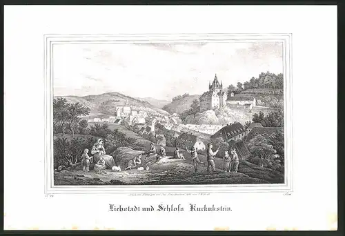 Lithographie Liebstadt, Schloss Kuckukstein, Lithographie um 1835 aus Saxonia