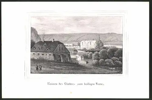 Lithographie Meissen, Ruinen des Klosters zum heiligen Kreuz, Lithographie um 1835 aus Saxonia