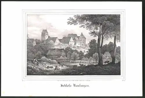 Lithographie Limbach-Oberfrohna, Schloss Kaufungen, Lithographie um 1835 aus Saxonia