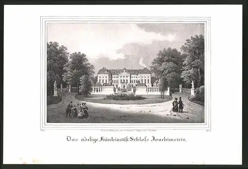 Lithographie Radmeritz, Adeliges Fräuleinstift Schloss Joachimstein, Lithographie um 1835 aus Saxonia