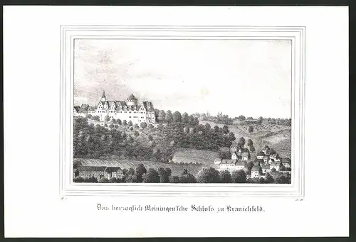 Lithographie Kranichfeld, Herzogl. Meiningen`sches Schloss, Lithographie um 1835 aus Saxonia