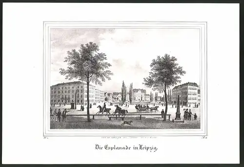 Lithographie Leipzig, Die Esplanade, Lithographie um 1835 aus Saxonia
