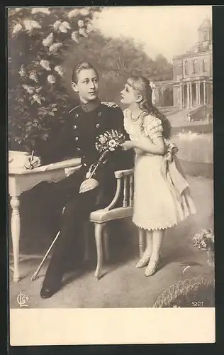 AK Kronprinz Wilhelm von Preussen in Uniform und Mädchen