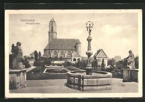 AK Darmstadt, Paulus-Kirche, Springbrunnen