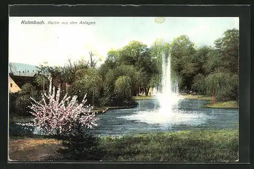 AK Kulmbach, Partie aus den Anlagen, Wasserfontäne