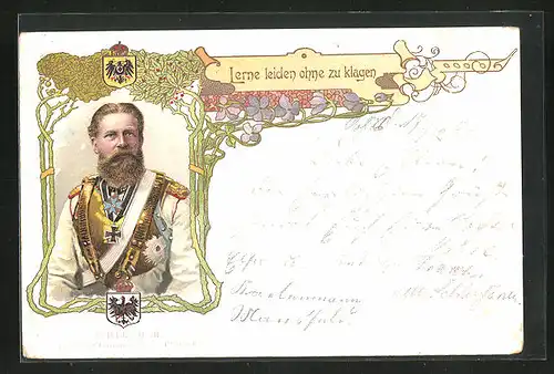 Lithographie Friedrich Wilhelm III. von Preussen, Zitat Lerne leiden ohne zu klagen
