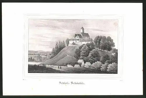 Lithographie Schönfels, Schloss auf der Anhöhe, Lithographie um 1835 aus Saxonia, 28 x 19cm