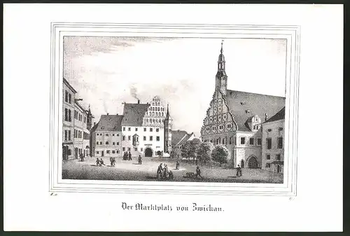 Lithographie Zwickau, Marktplatz, Lithographie um 1835 aus Saxonia, 28 x 19cm