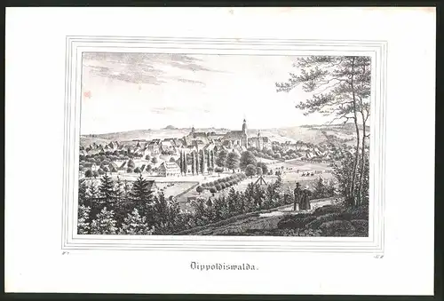 Lithographie Dippoldiswalde, Totalansicht mit Kirche, Lithographie um 1835 aus Saxonia, 28 x 19cm