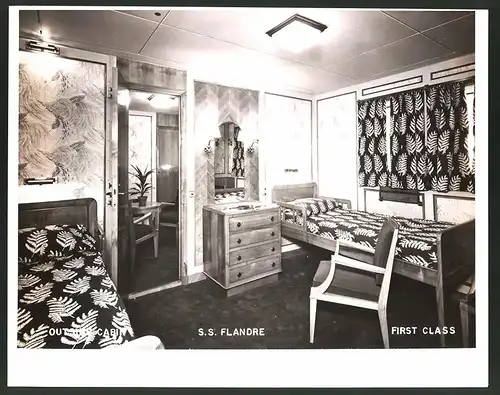 Fotografie Dampfer S.S. Flandre, Aussenkabine der 1. Klasse, Grossformat 25 x 20cm